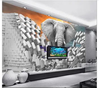 Vlastné foto tapety 3d maľby, tapety na steny 3d nástenná maľba slon rozbitie steny do HD pozadia na stenu kniha domova