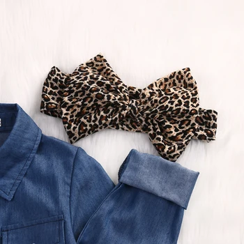 Super Roztomilý 3PC Batoľa, Dieťa Dievčatá Denim Tričko Top+Leopard sukne+hlavový most Oblečenie Sady Deti Oblečenie set Oblečenia