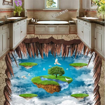 BEIBEHANG 3d podlahy externé Antény Pozastavenie Ostrov Holub 3D Vonkajšie Podlahy, Maľovanie Obývacia Izba Izba Kúpeľňa Podlahy Tapety