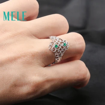 MELE Prírodné emerald prstene pre ženy,Módne klasický štýl s 925 sterling silver,1.8 mm 0.08 ct okrúhly rez drahokam, jemné šperky