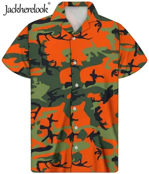 Jackherelook Orange Zakrývanie Tlač Plus Veľkosť Havajské Krátke Rukáv Tričko Módne Pánske Oblečenie Letné Beach Košele Hawaiana