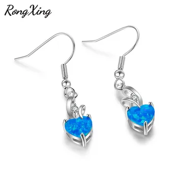 RongXing Sladké Srdce Blue Fire Opal Visieť Náušnice pre Ženy, Strieborná Farba Drop Náušnice Svadobné Šperky Ear0769