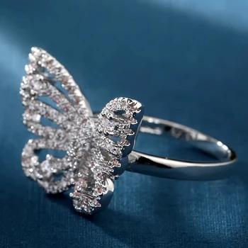 Seanlov Krásny Motýľ Prstene Pre Ženy Spevnené Drobné Zirkóny Crystal Fashion White Módne, Elegantné Doplnky, Šperky, Prstene