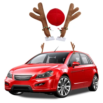 Auto Vianočné Sobie Parohy & Červený Nos Pre Vozidlo SUV Deco