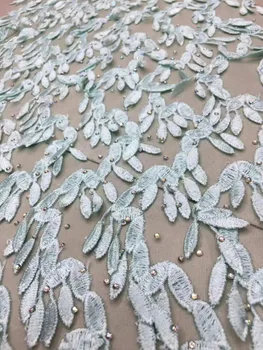 Najnovšie Leaf Design Afriky Šnúrky Tkaniny Vyšívané Afriky tylu francúzskej Čipky Textílie S Kamene 2018 Afriky francúzsky Čistý Čipky