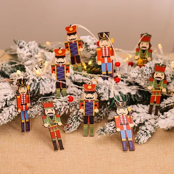 Nový Rok Vianočný Stromček Prívesok Ozdoby, Dekorácie, Vianočné Dekorácie Kreatívnu Tlač Roztomilý Vojak Drevené Malý Prívesok