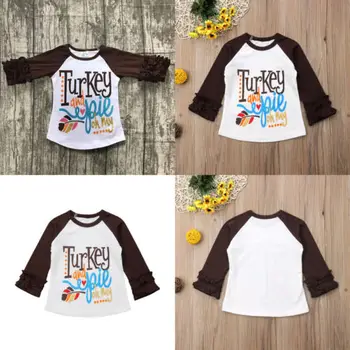FOCUSNORM Deti Baby Vďakyvzdania T Shirt Posádky Krku Prehrabať Dlhý Rukáv Vytlačiť List Topy Dievča, Blúzky