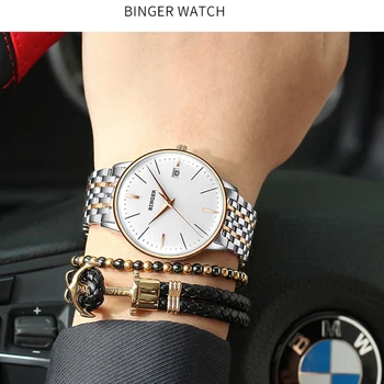 Švajčiarsko BINGER Značky Muži Hodinky z Nerezovej ocele Automatické Mechanické Hodinky Muž Luxusné Jednoduché Cruve Povrchu Ruke hodinky