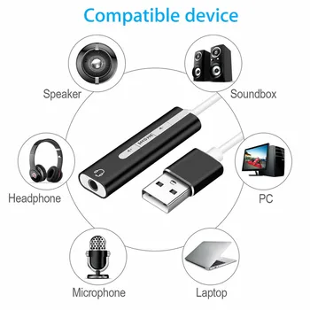 USB na 3,5 mm Jack pre Slúchadlá, Externý Stereo Audio Zvukové Karty Adaptéra Konvertor
