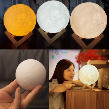 3D Tlač LED Luna Nočné Svetlo Mesiaca Lampa Dotykové Ovládanie Nabíjania pomocou kábla USB Darček Deti