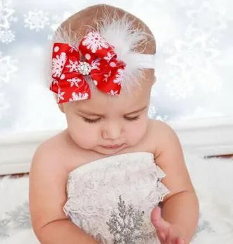 50pcs Vianočné dieťa dievča tvárny vlasy kapely srdce pierko luky Vianočné Ošumelé Šifón kvety hlavový most pokrývku hlavy príslušenstvo SD006