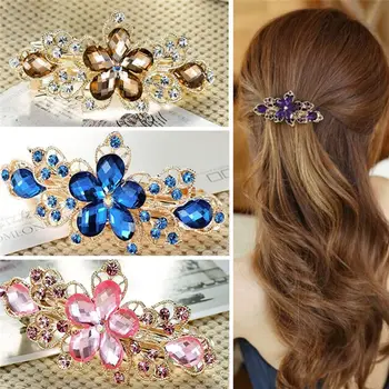 Móda Ženy, Dievčatá Šperky Crystal Drahokamu Kvet Vlasy Barrette Klip Vlásenky krištáľové náušnice pre ženy, dievčatá
