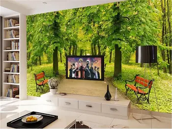 Vlastné 3d fotografie tapety obývacia izba nástenná maľba forest park stoličky scenérie foto gauč, TV joj, netkaných tapiet na stenu 3d