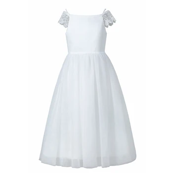 Deti dievča čipky hostiny, plesové šaty, dlhé sukne, biele jednoduché, elegantné princezná svadobné detí prijímanie šaty