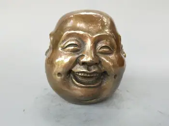 Čínsky čistej mosadze, radosť, hnev, smútok, radosť štyri tváre Budhu hlavu sochy