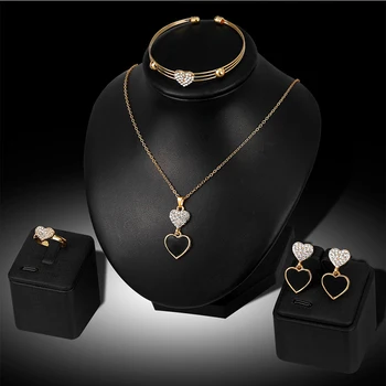 Kórejský new horúce predaj náhrdelník ženy móda nádherné zliatiny vykladané zirkón srdca náušnice, náhrdelník štyri-kus šperky, darčeky