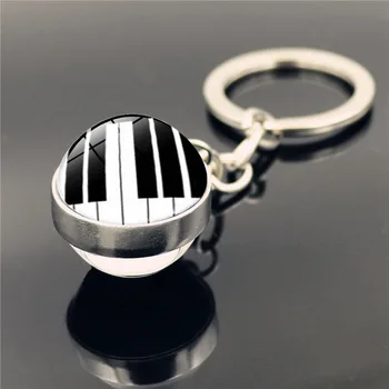 Piano Hudobné Nástroje Keychain Šperky s Klarinet Gitara Flauta, Husle Foto Dvojité Bočné Sklo Loptu Kovové Auto Keychain