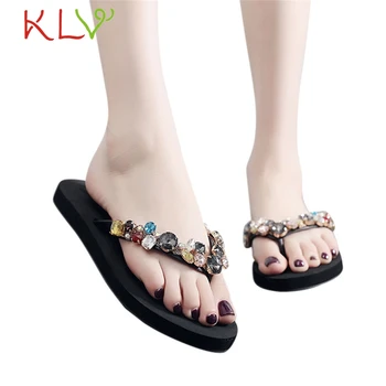 Letné Šľapky Ženy Crystal Flip Flops Boho Pláži Domov Sandál Outdoorové Dámske Ležérne Módne Bytov Topánky Zapatillas Mujer 19F26