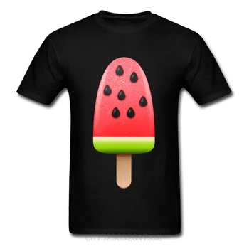Cool 3D Melón Ice Cream Popsicle Tlač Muži Čierne tričko O-krku Krátky Rukáv, Bavlna Vysokej Kvality, Č Fade Topy & Tees