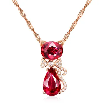 Móda Mačka Red Ruby Náhrdelník Prívesok Pre Dievča 14 karátové ružové Zlato, Červená Farba Drahokam Zirkón Diamantové Šperky, Prívesok Žena clavicle