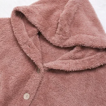 Zimné Kabáty S Kapucňou Fleece Načechraný Tlačidlo Teplé Čalúnená Bunda Ženy Bežné Vrecko Singel Svojim Pevné Parkas Outwear Plus Veľkosť