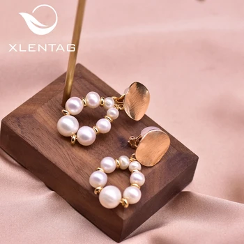 XlentAg Originálny Dizajn Prírodné Sladkovodné Perly Drop Náušnice Pre Ženy Klip Na Earings Priateľstvo Darček Klasické Šperky GE0921B