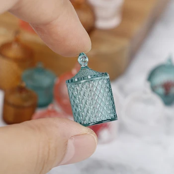 3ks/súbor 1:12 domček pre bábiky Dekor Miniatúrne Bábika Príslušenstvo Hračky Candy Jar Skladovacia Nádrž pre Transparentné