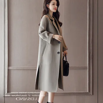 Čistá farba jednoduché vlnené kabát žien mid-dĺžka nad kolená 2020 jeseň a v zime coatsnew voľné kórejský vlnené kabát