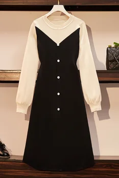 COIGARSAM 4XL Plus Veľkosť Módne Pletenie Ženy šaty Nové Panelled Šaty 9893