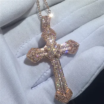 Ručné Kresťanstvo Kríž Prívesky Diamond maľba úplné Náhrdelník luxusné 18k Rose gold Náhrdelník pre Ženy, Mužov, Jemné Šperky