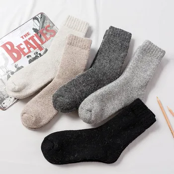 Super hrubé vlnené ponožky v zime, teplé vlnené ponožky pre mužov a ženy, hrubé a fleece uterák ponožky, čisté farebné vlnené ponožky