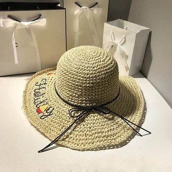 Letné Slamené Klobúky, Ženy Ručne Háčkované Slnko Klobúky Žena Výšivky Panamský Klobúk Bežné Široký Okraj Raffia Dovolenku Pláž Hat
