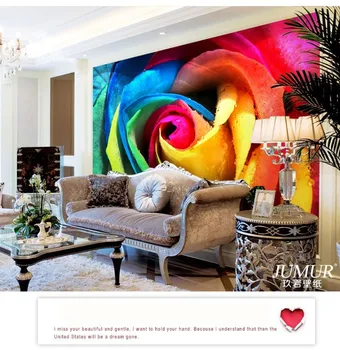Moderná obývacia izba TV pozadie tapetu verandu, spálne, nástenné maľby a farebné 3D stereoskopické Rose Vlastné veľkosti