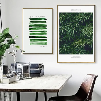 Plátno Plagát, Nordic Štýl Rastlín Zelenej Theme Na Listy Kaktus Tlač Motivačný Wall Art Maľovanie Obrazu Obývacej Miestnosti Dekorácie
