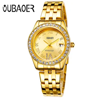 Zlaté Hodinky Ženy, Luxusné Značky Nové Módne Dámy Quartz-Sledovať Darčeky Pre Dievča Plné Nehrdzavejúcej Ocele Drahokamu náramkové hodinky