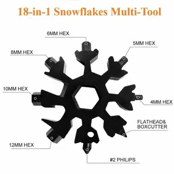 18 V 1 Snowflake Multi Pocket Tool Keyring Krúžok Na Kľúče Hex Kľúča Multifunkčné Viacúčelové Tábor Prežiť Vonkajšie Túru