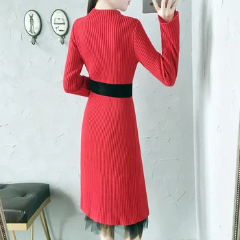 Módne dámske klesnutie pletené šaty ženské nové dámske červený sveter plus oka sukne dva-kúsok nad kolená jeseň žien Nastaviť