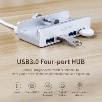 4-Port USB 3.0 Rozbočovače Adaptér s Android, Napájací Port Úspory Energie Hliníkovej Zliatiny Šasi Späť Klip Periférnych zariadení