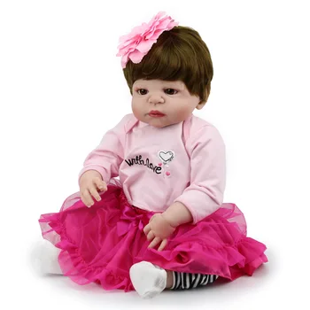 Plný Silikónové Telo Reborn Bábiky Baby 22 Palcový Nové Módne 55 cm Realistické bebe dievča bábiku s ružové šaty sada