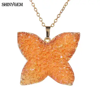 ShinyGem Prírodného Kremeňa Prívesok Motýľ Náhrdelník Masívneho Prírodného Kameňa Druzy Náhrdelník Gold Crystal Motýľ Náhrdelníky Pre Ženy