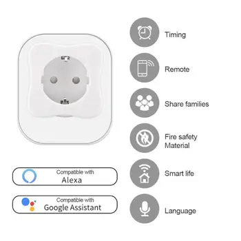 Európsky Smart Zásuvky Wifi Phone Prepínač Načasovanie Funkcia Hlasové Ovládanie Zásuvky Smart Home Zásuvky Podporu Alexa/Domovská stránka Google