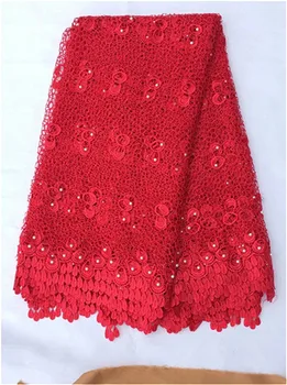 Africké čipky textílie 5yard biele čierne africké kábel čipky tkaniny najnovšie 2017 Vysokej Kvality afriky guipure čipky textílie Korálky červená