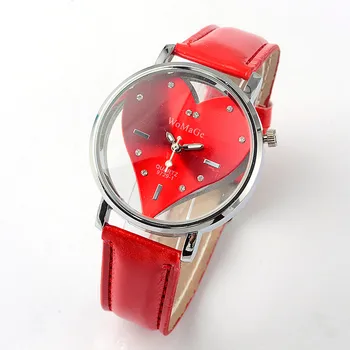 Ženy WoMaGe Značky Sledovať Červené Srdce Dizajn Hodinky Módne Kože Náramkové hodinky Ženský prúd Relojes relogio feminino montre femme