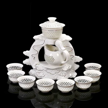 11PCS/Veľa Tvorivých Openwork Automatické Keramické, Porcelánové Čínskej Kung-Fu Čaj Nastaviť Teacup Reálnej Pohár Gaiwan Základná Súprava pre Umenie Dary