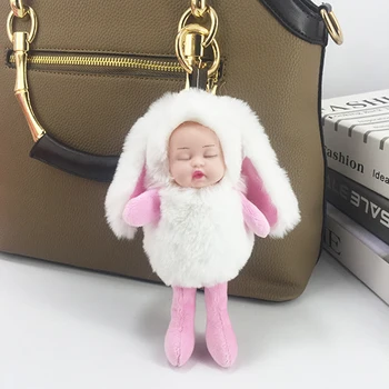 Nový roztomilý dlhé uši spanie rozkošný dieťa bábika plyšový prívesok prívesok lady taška auto prívesok hračky dovolenku darčeky.