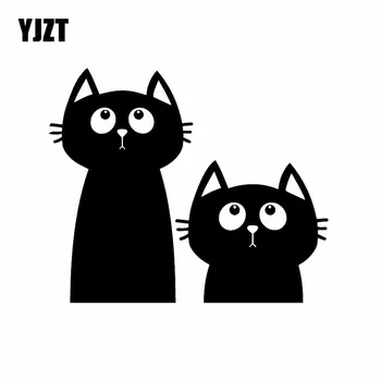 YJZT 15.4 X 12.9 CM Zaujímavé Vinylové Odtlačkový Art Decor Roztomilý Dve Čierne Mačky Funny Auto Nálepky Čierna/Strieborná C24-1778
