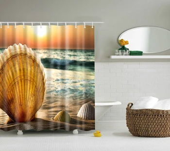 Ocean Scenérie Sprchové Závesy Sea Shell Beach Sebecký Tlače pre Kúpeľňa Decor Nepremokavé Polyesterové Zatmenie Opony Nastaviť