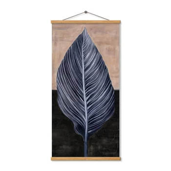 Nordic Štýl Modrá Leaf Farebný Blok Pozadí Zavesenie Na Stenu Art Print Plátno Na Maľovanie Jedáleň, Obývacia Izba Dekor
