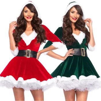 Nové Módne Ženy Vianoce s Kapucňou, Santa Claus Šaty s Pásom Zhonu Fantázie Vianočný Kostým