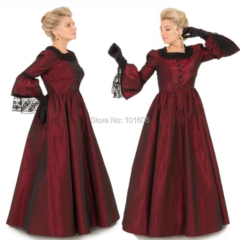 Nový Príchod!Elegantné Víno Taft Viktoriánskej šaty 1860s Občianskej Vojny Šaty Historické šaty Retro regency Volánikmi šaty HL-118